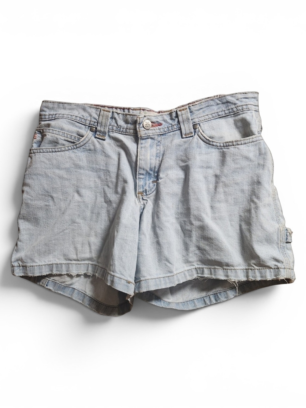 Light Wash Denim Jean Shorts with Cherry-Print Pocket Lining